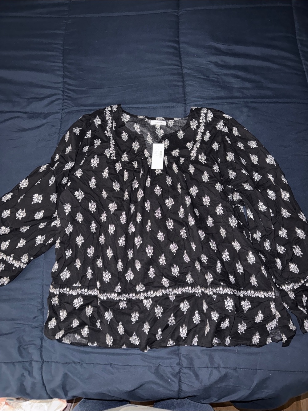 Maurices Black Printed Women's Peasant Blouse